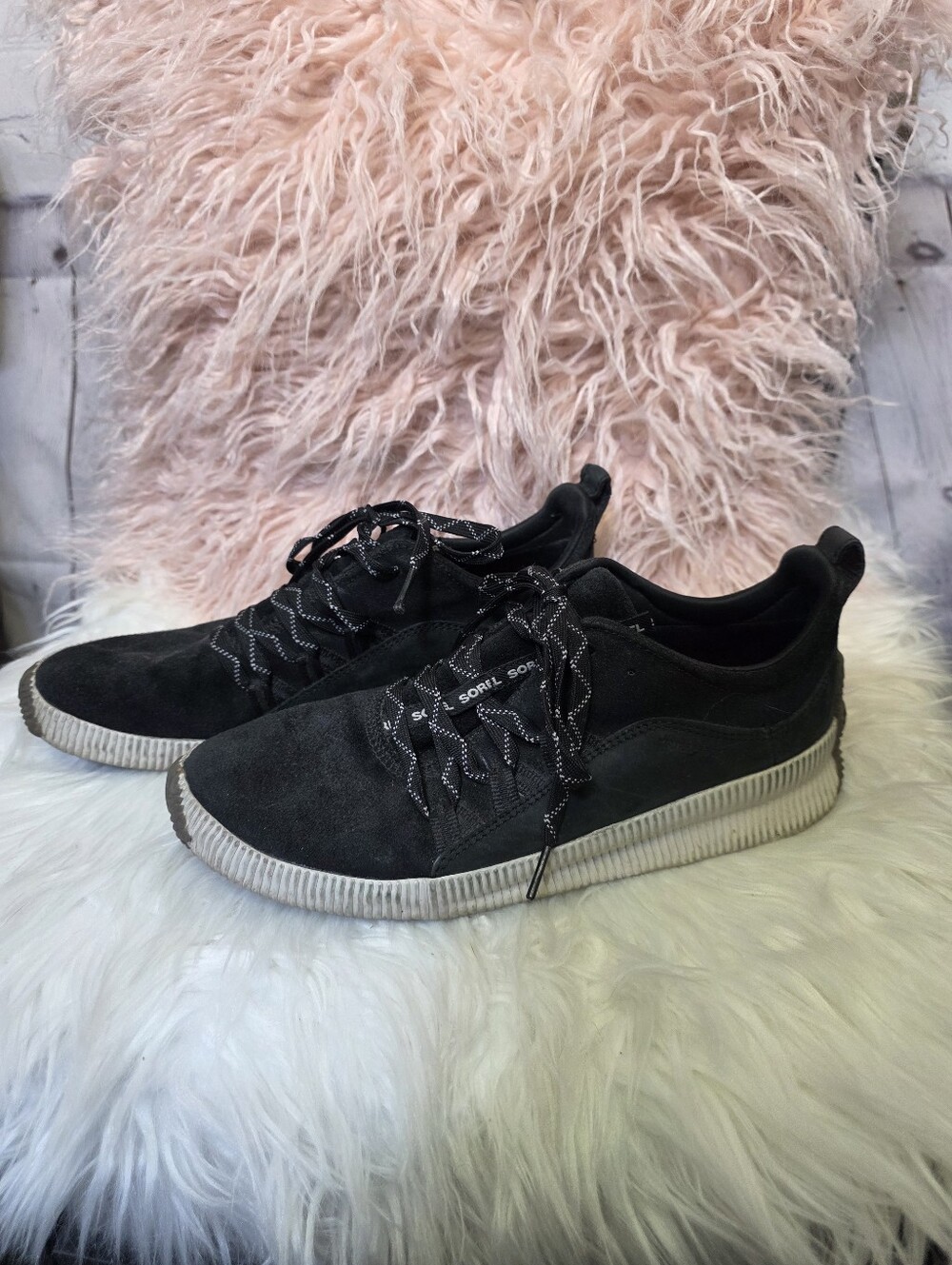 Sorel Put N About Plus Black Suede Casual Lace-Up Sneakers